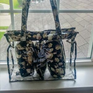 Clear cosmetic bag with eye shadow collection